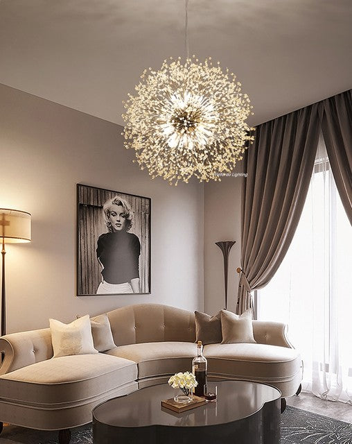 Dandelion Inspired Modern Pendant Light In Iron And Acrylic