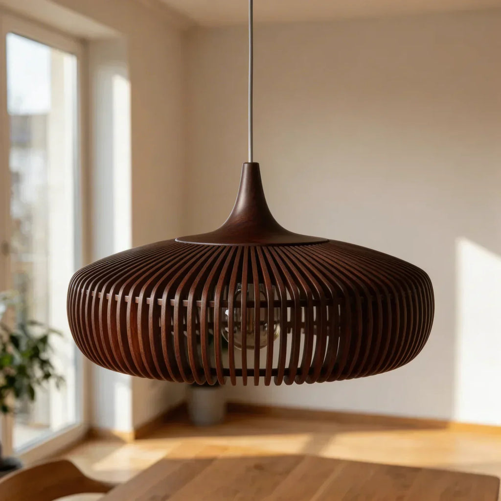 Wood Pendant Light With Minimalist Dome Shade For Indoor Use | Rosalyssa