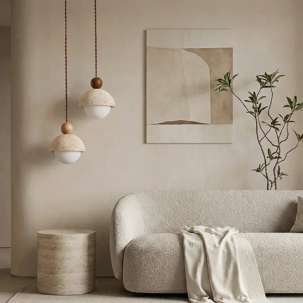 Travertine and Glass Pendant Light With Glass Shade | Rosalyssa