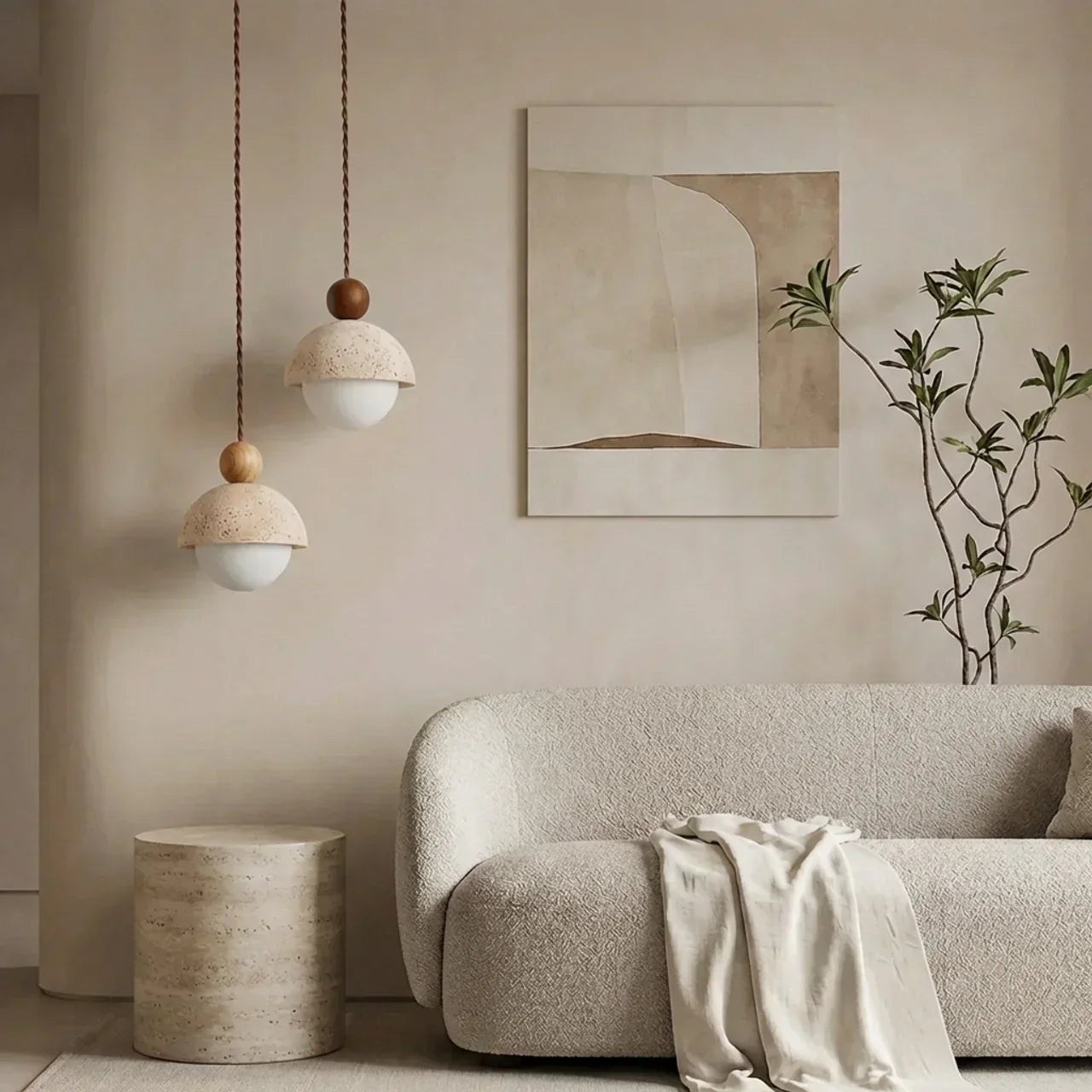 Travertine and Glass Pendant Light With Glass Shade | Rosalyssa