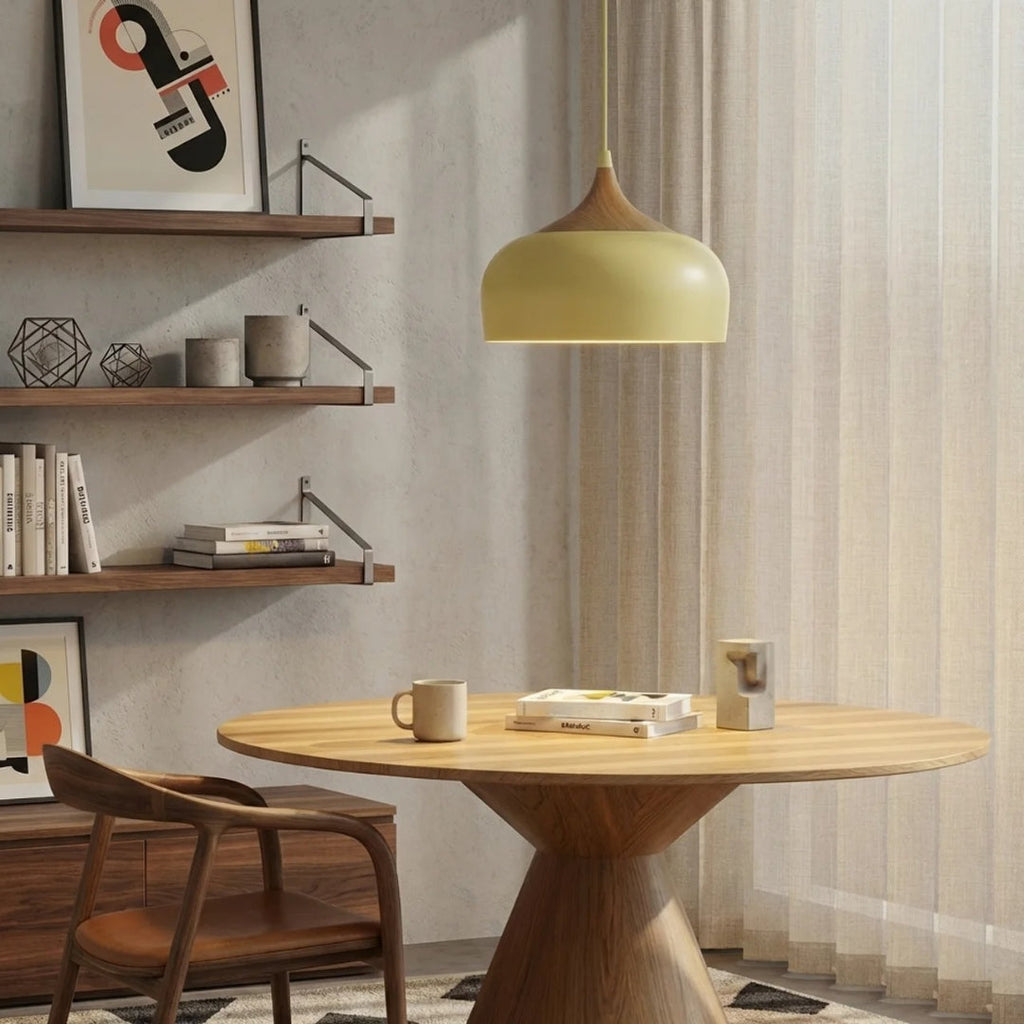 Pendant Light With Sculptural Shape Design In Metal And Wood | Rosalyssa
