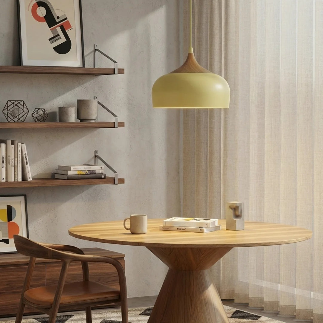 Pendant Light With Sculptural Shape Design In Metal And Wood | Rosalyssa