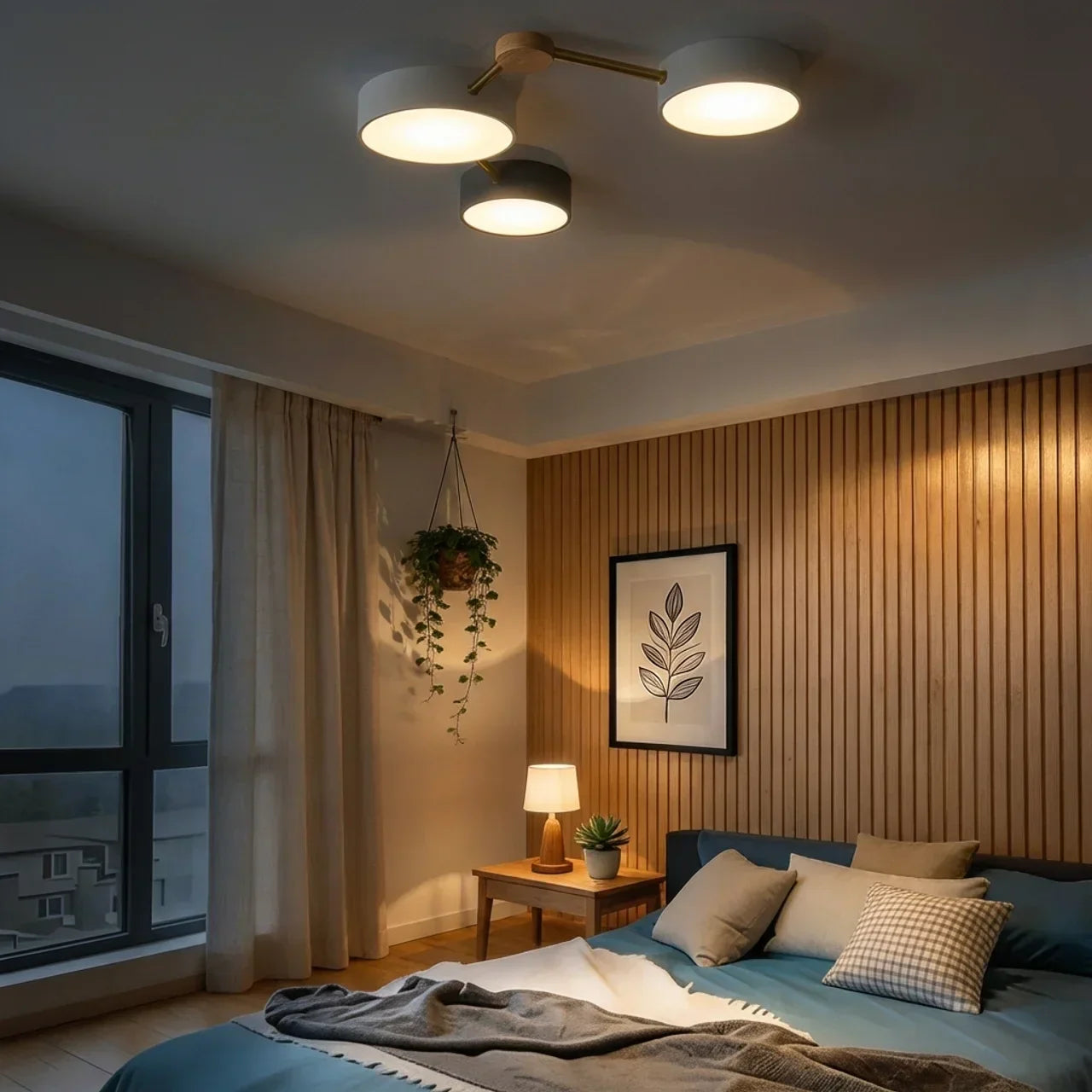 Infälld taklampa med integrerad LED i massivt trä och järn | Rosalyssa