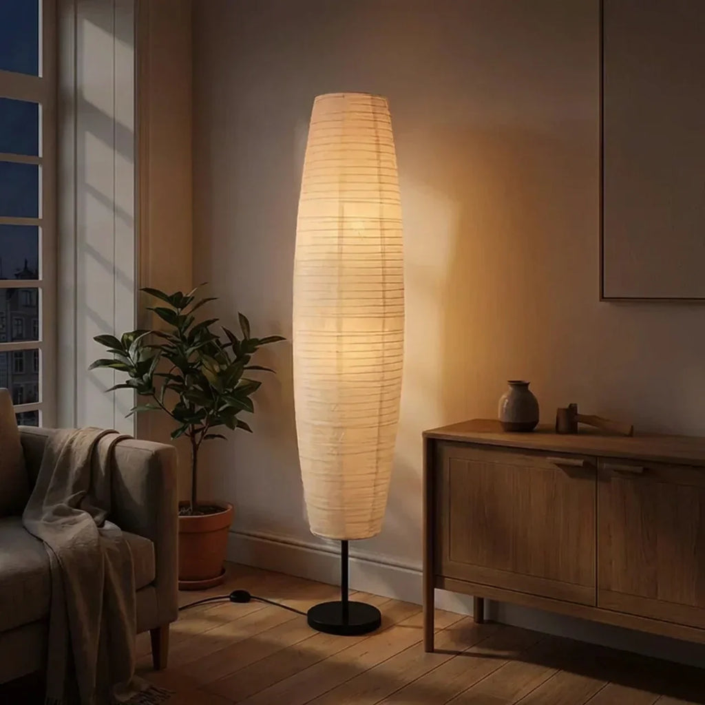 Rispapir søjlegulvlampe med dobbelt lysdesign | Rosalyssa