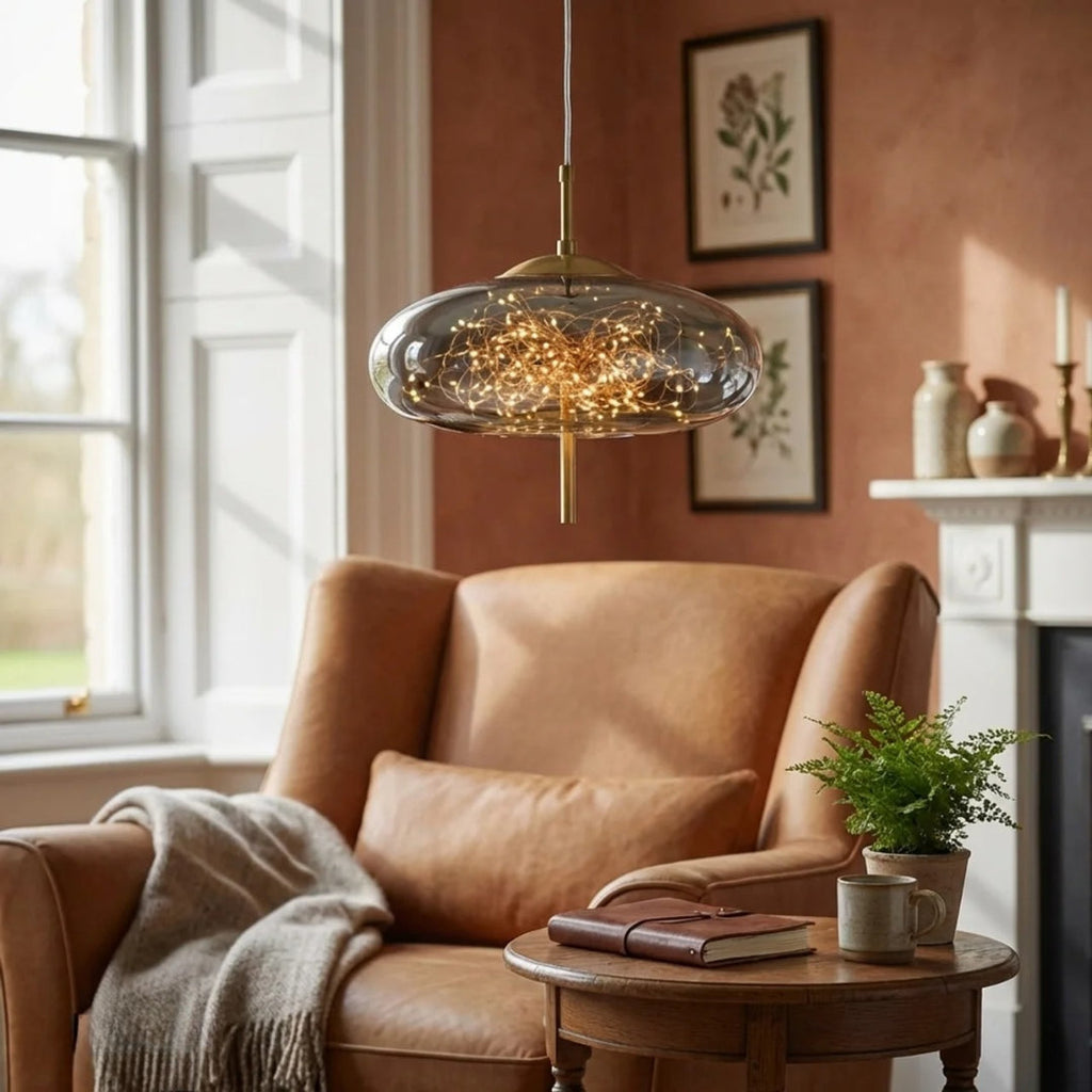 Glazen cilinder en ovale hanglamp voor aan het plafond | Rosalyssa