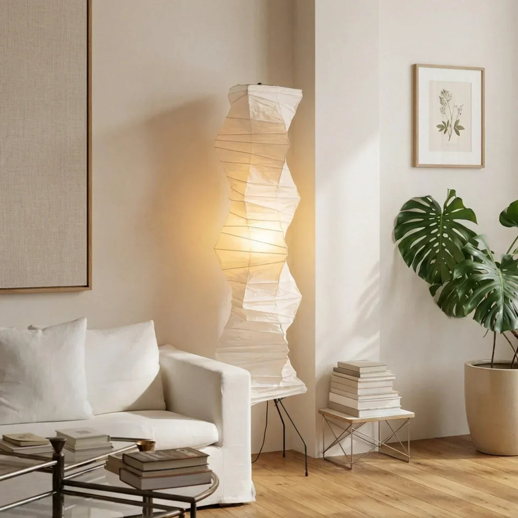Rice Paper Floor Lamp With Sculptural Layered Shade Featuring Nimbus And Helix | Rosalyssa