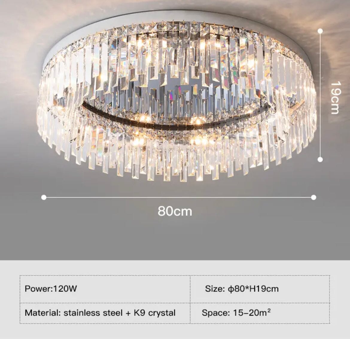 Empressa Crystal belysningskollektion med rustfrit stål og K9-krystaller