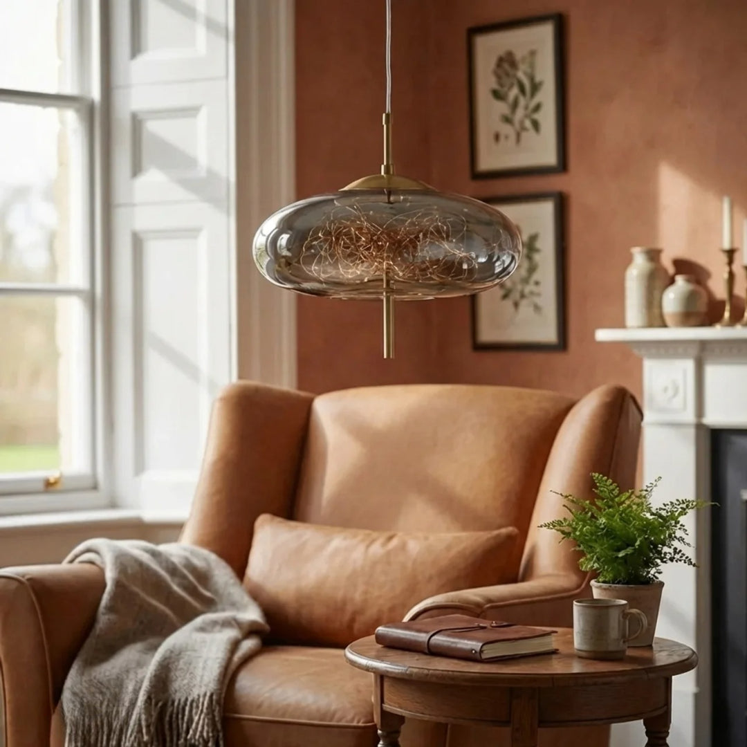 Glazen cilinder en ovale hanglamp voor aan het plafond | Rosalyssa