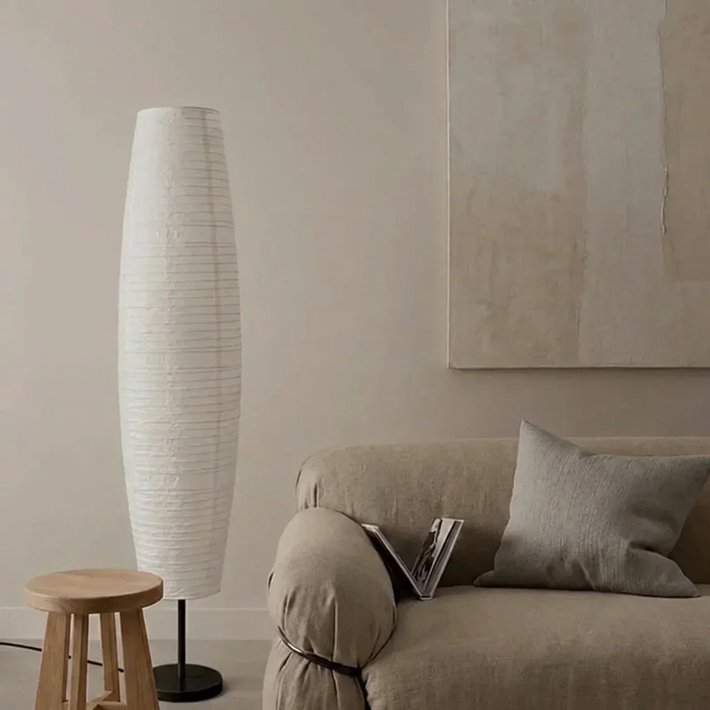 Rispapir søjlegulvlampe med dobbelt lysdesign | Rosalyssa