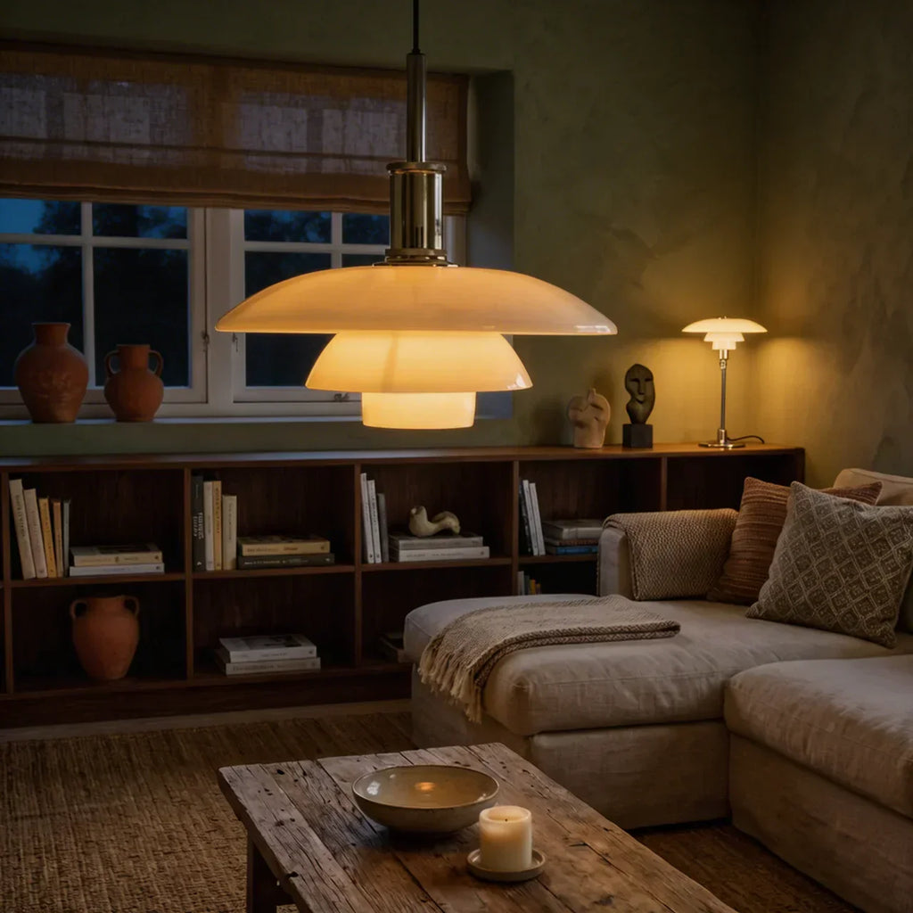 Compact Danish Layered Glass Pendant Light Fixture | Rosalyssa