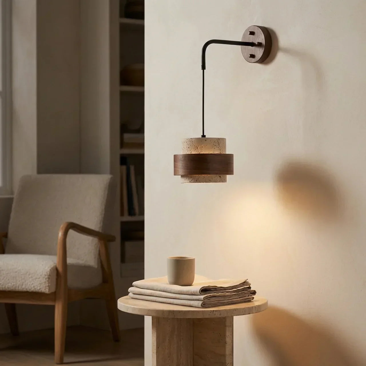 Travertin Væglampe med Cylindrisk Design Indendørs Armatur | Rosalyssa