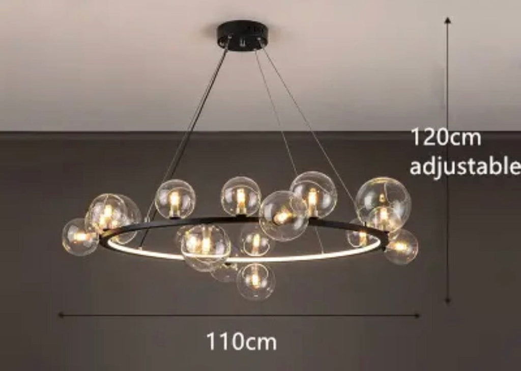Elara bobleglass lysekrone aluminiumramme håndlaget glass 90-260V LED-pærer inkludert