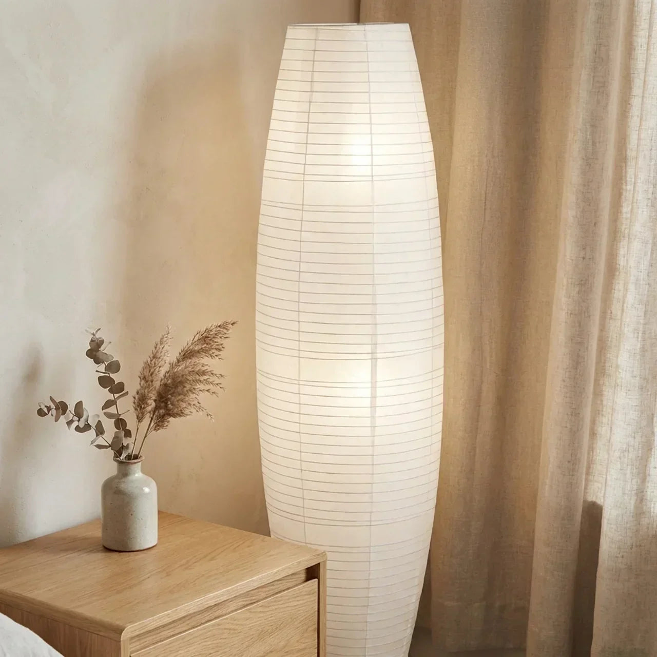 Rispapir søjlegulvlampe med dobbelt lysdesign | Rosalyssa