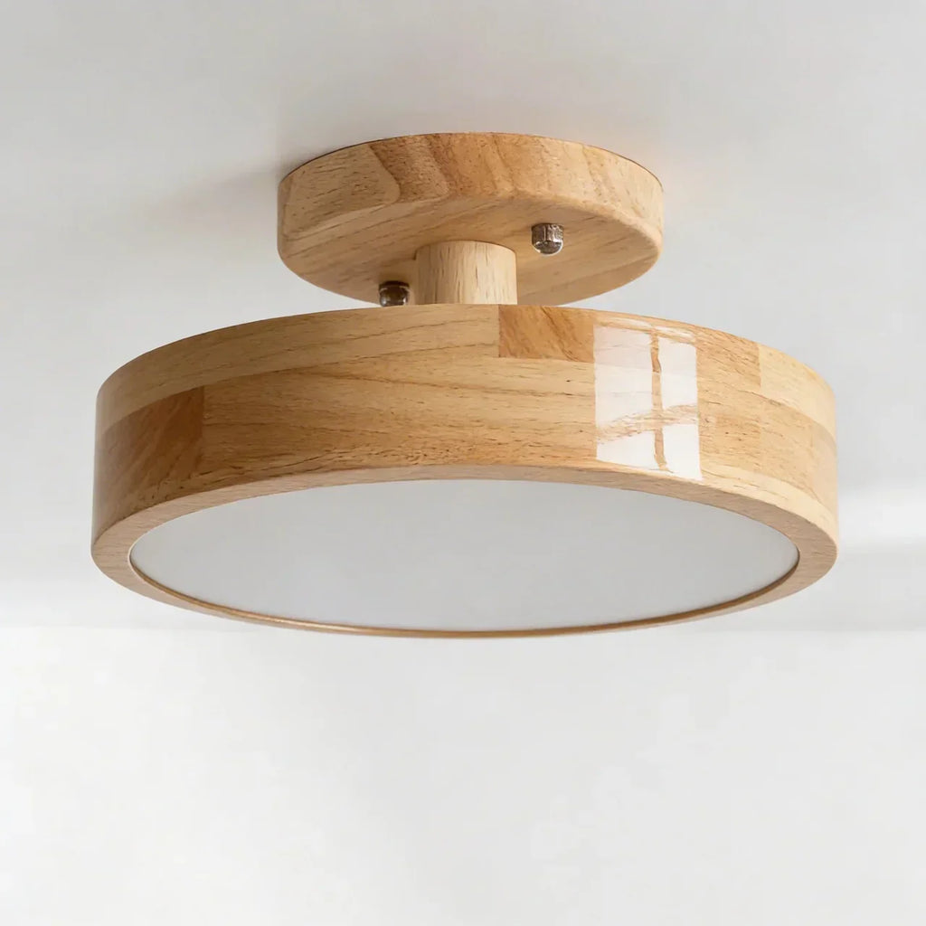 Træ Rund LED Design Semi-Flush Loftlampe | Rosalyssa