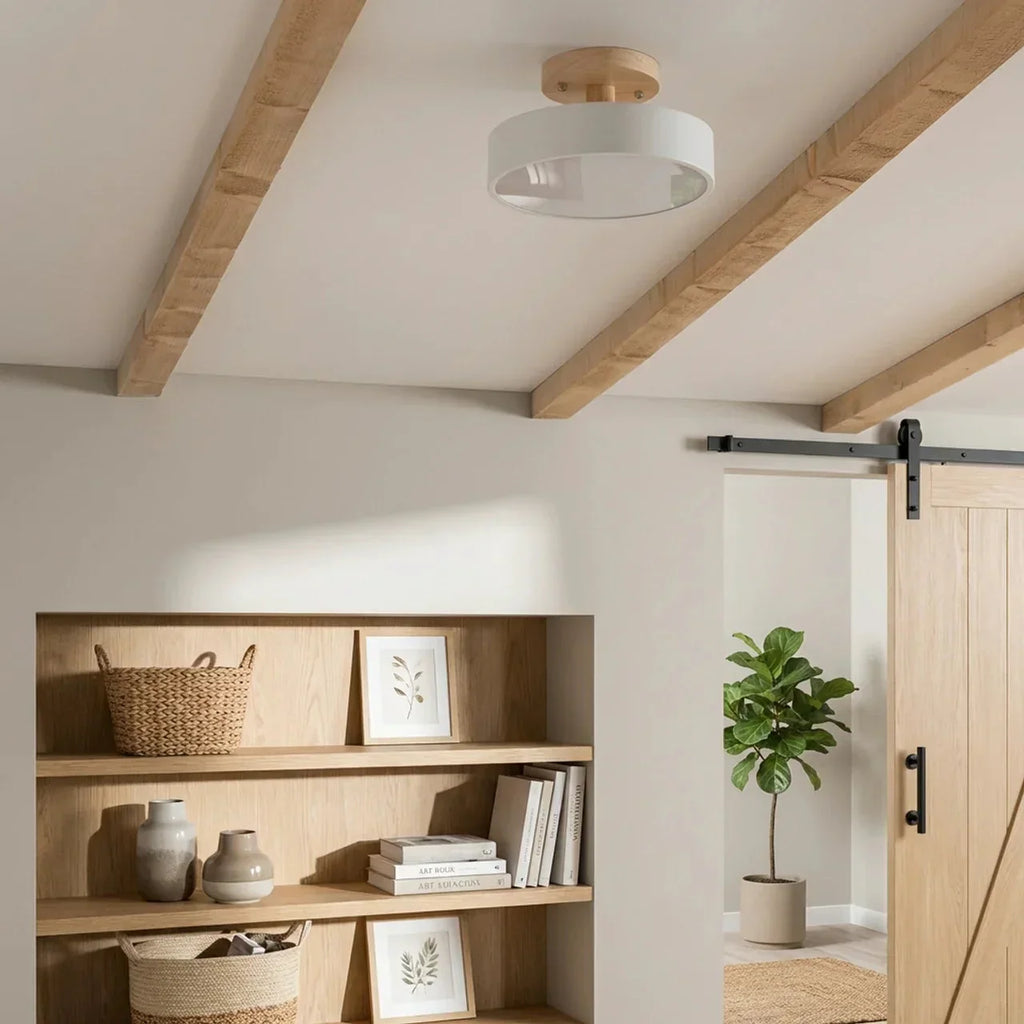 Træ Rund LED Design Semi-Flush Loftlampe | Rosalyssa