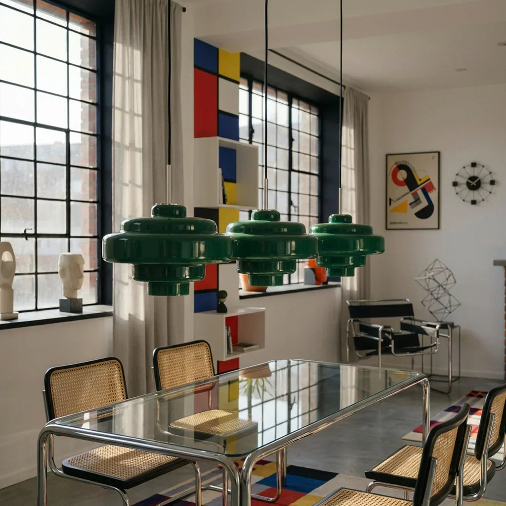 Farvet glaspendel i skålform, Bauhaus-stil | Rosalyssa