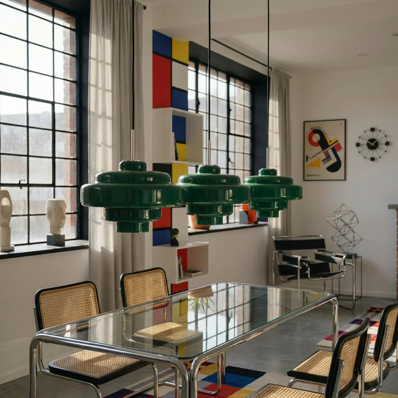 Farvet glaspendel i skålform, Bauhaus-stil | Rosalyssa