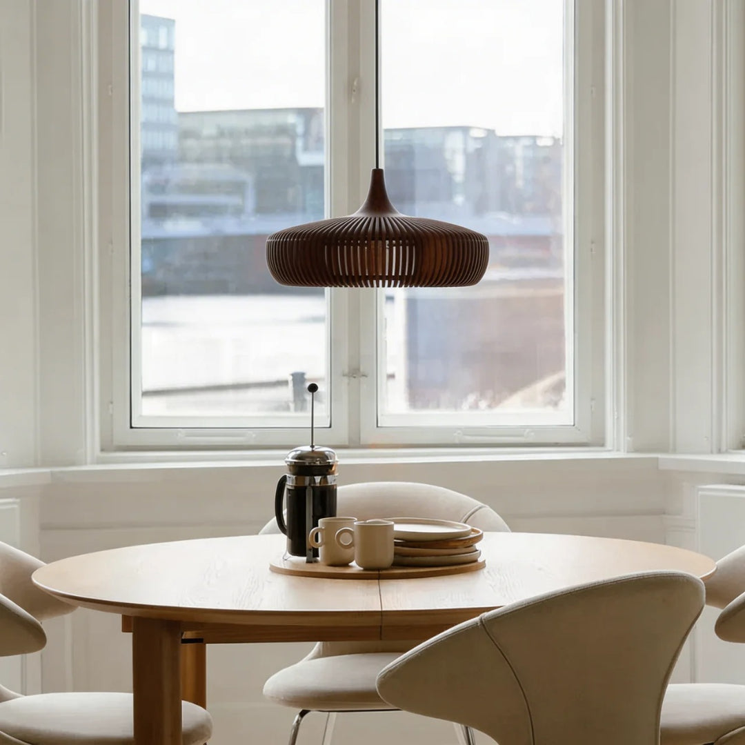Wood Pendant Light With Minimalist Dome Shade For Indoor Use | Rosalyssa
