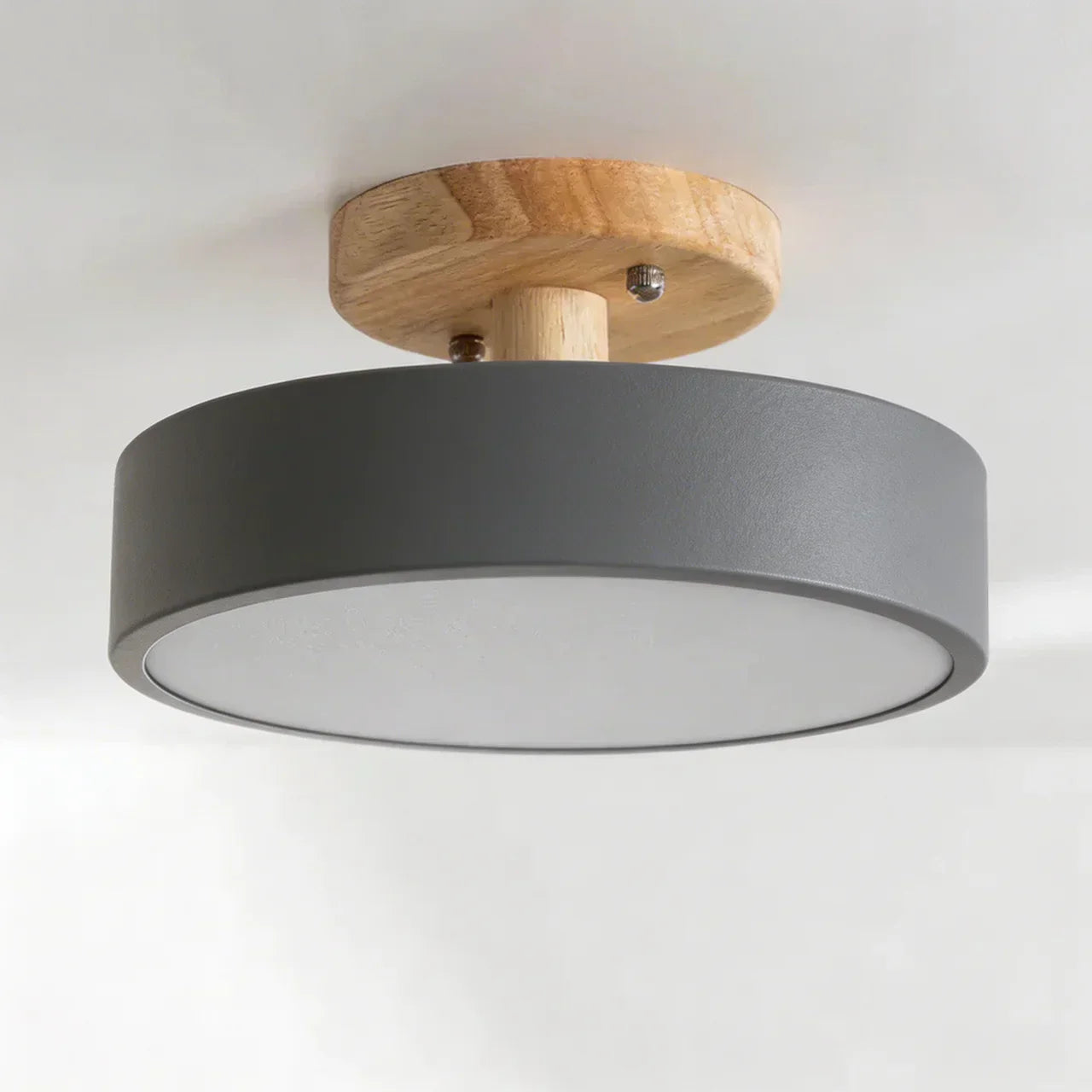 Træ Rund LED Design Semi-Flush Loftlampe | Rosalyssa