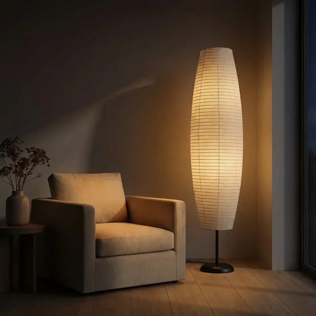Rispapir søjlegulvlampe med dobbelt lysdesign | Rosalyssa