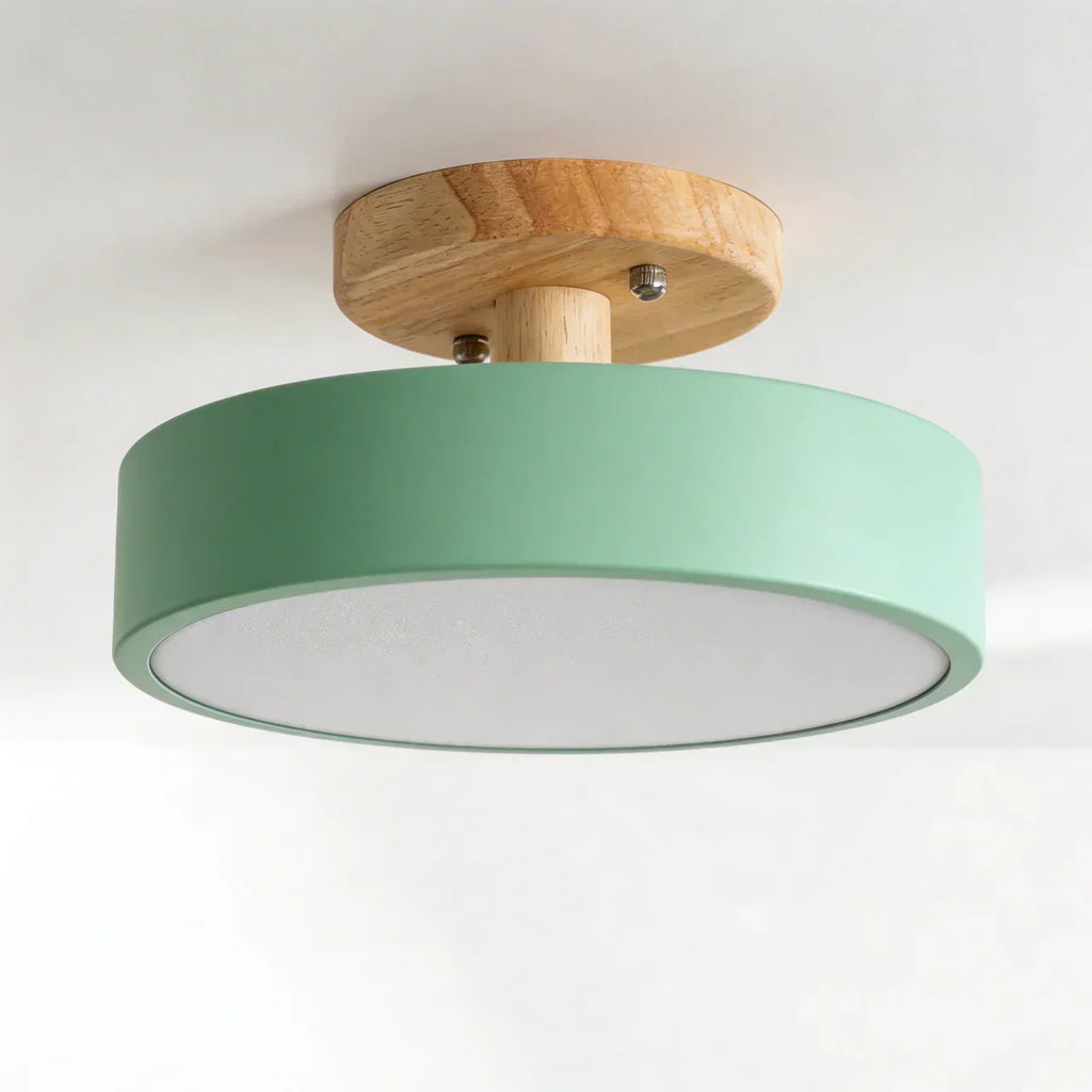 Træ Rund LED Design Semi-Flush Loftlampe | Rosalyssa
