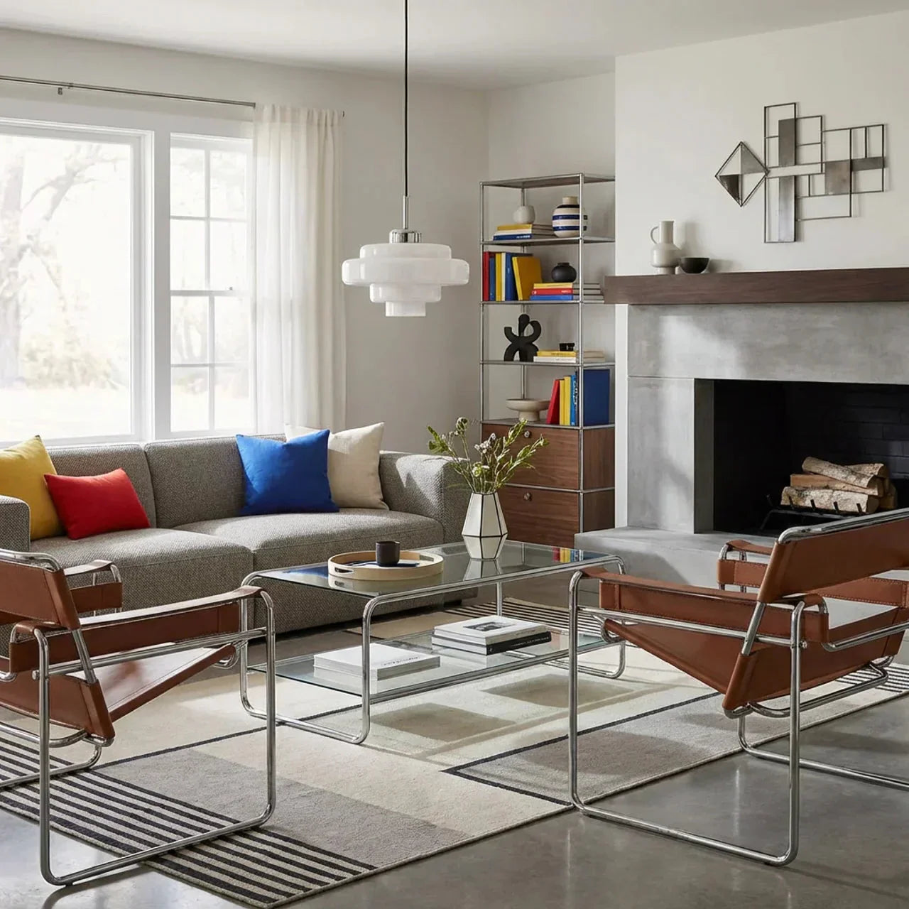 Farvet glaspendel i skålform, Bauhaus-stil | Rosalyssa