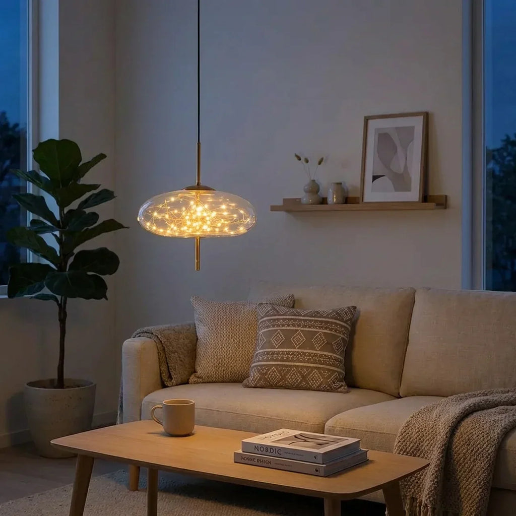 Glazen cilinder en ovale hanglamp voor aan het plafond | Rosalyssa