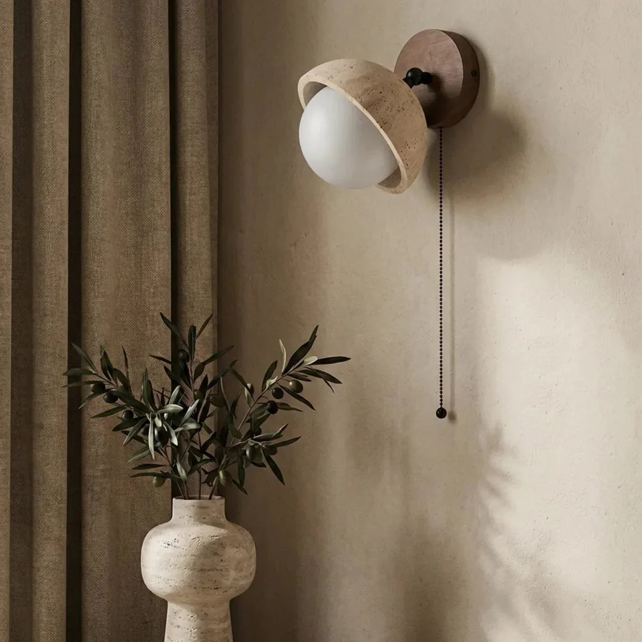 Travertine And Wood Indoor Wall Light Single Wall Mount For Ambient Lighting | Rosalyssa