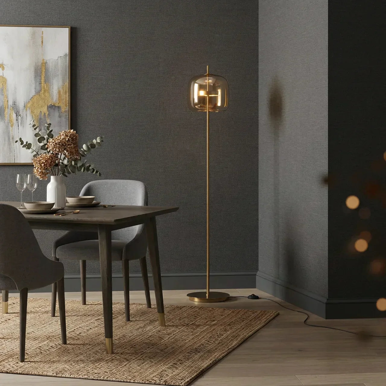 Smoked Glass Floor Lamp Classic Design For Living Rooms | Rosalyssa