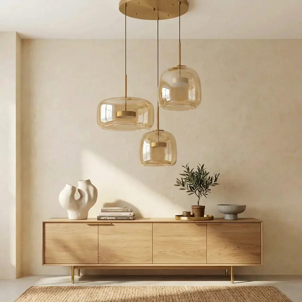 Lampadario a sospensione multiplo con vetro fumé e LED integrati | Rosalyssa