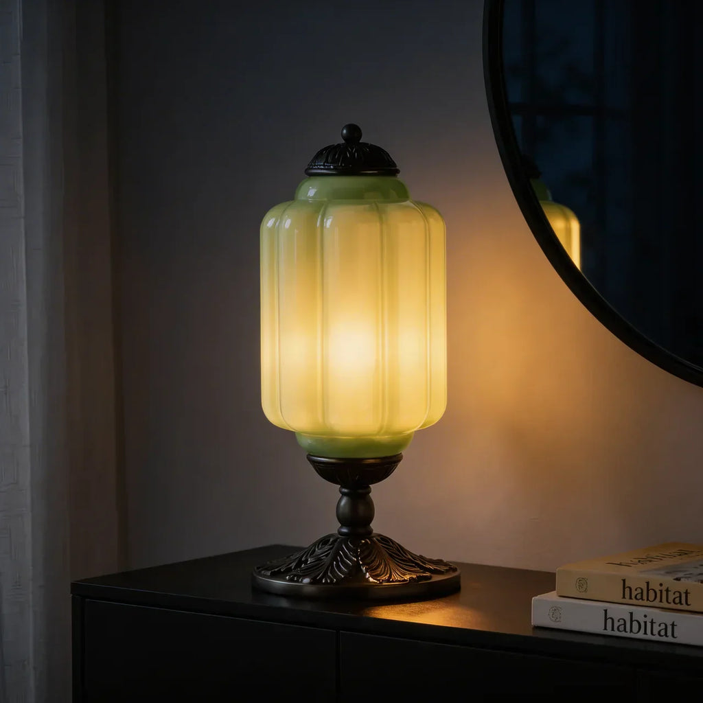 Vintage französische Retro-Tischlampe aus cremefarbenem Glas mit Struktur | Rosalyssa
