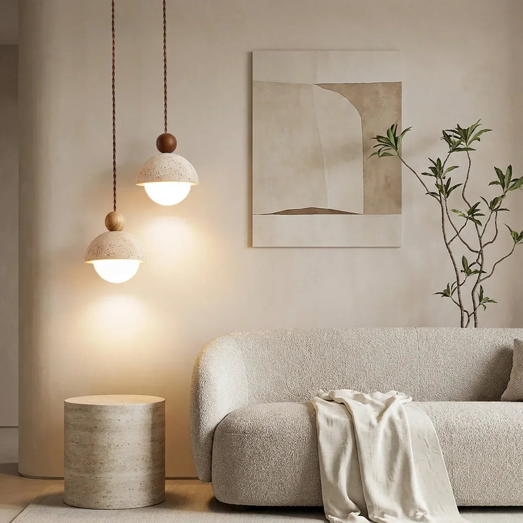 Travertine and Glass Pendant Light With Glass Shade | Rosalyssa