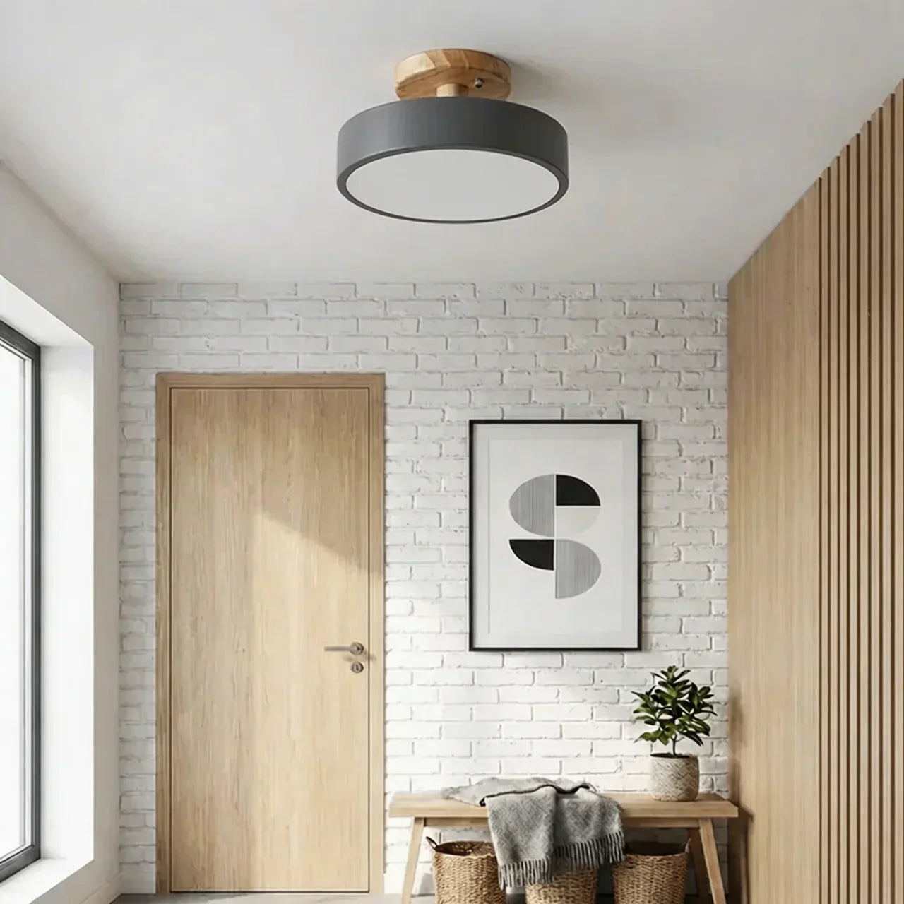 Træ Rund LED Design Semi-Flush Loftlampe | Rosalyssa