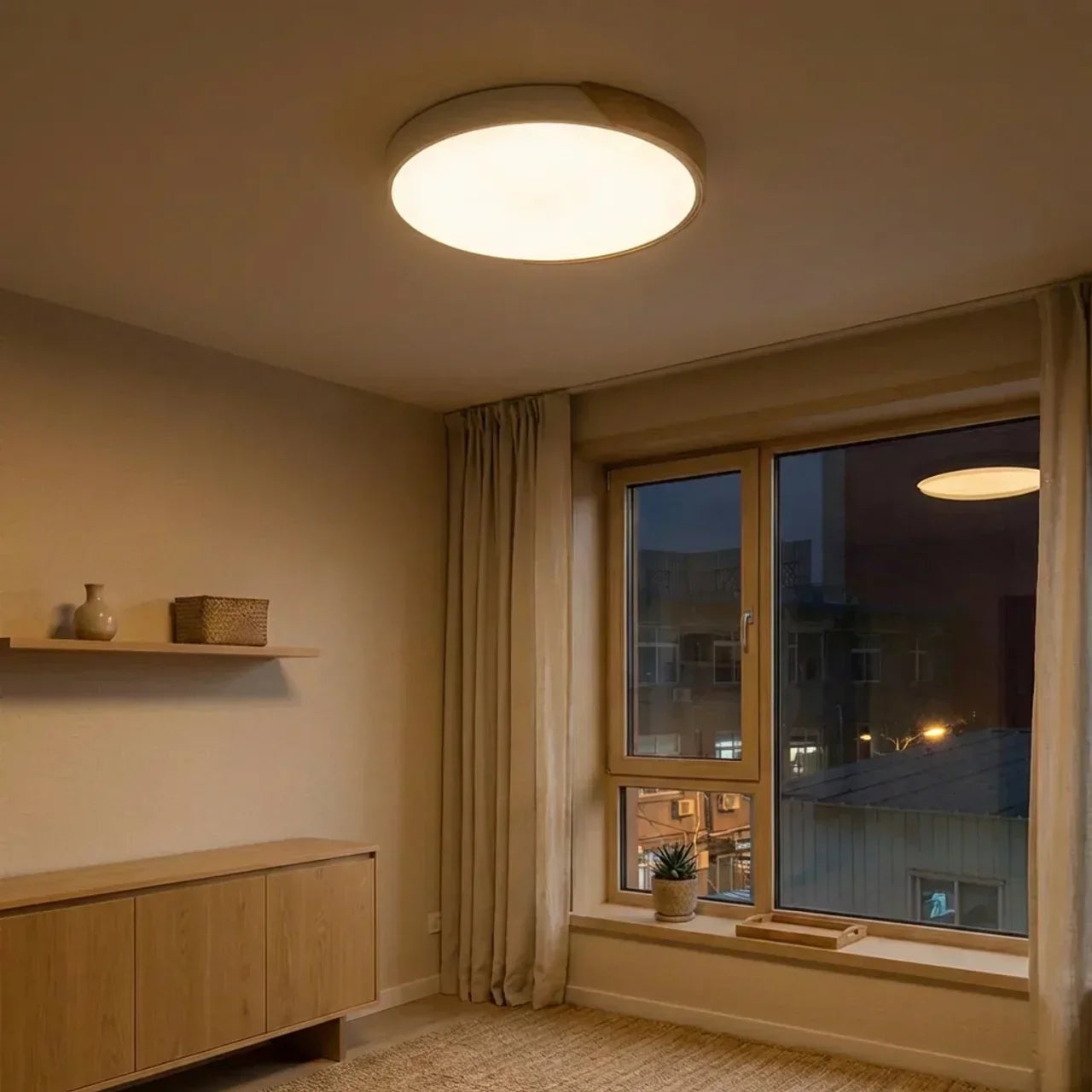 Round Wood Flush Mount LED Ceiling Light Design Fixture | Rosalyssa