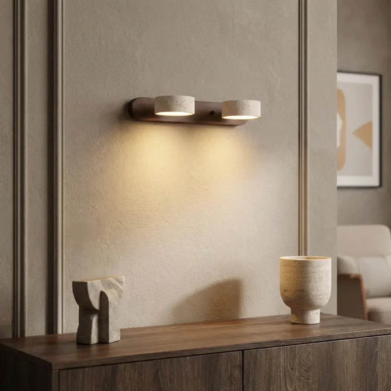 Wbudowana lampa ścienna LED z trawertynu do użytku wewnętrznego | Rosalyssa