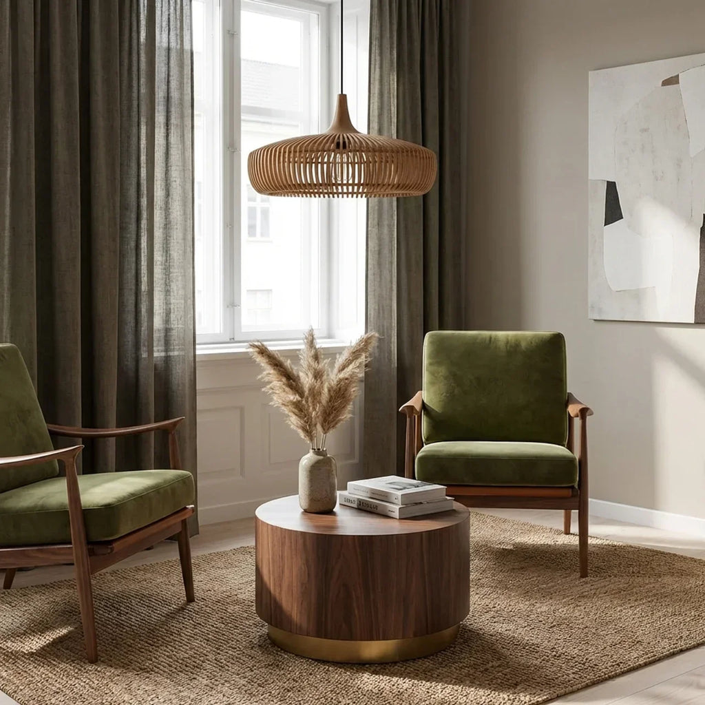 Wood Pendant Light With Minimalist Dome Shade For Indoor Use | Rosalyssa