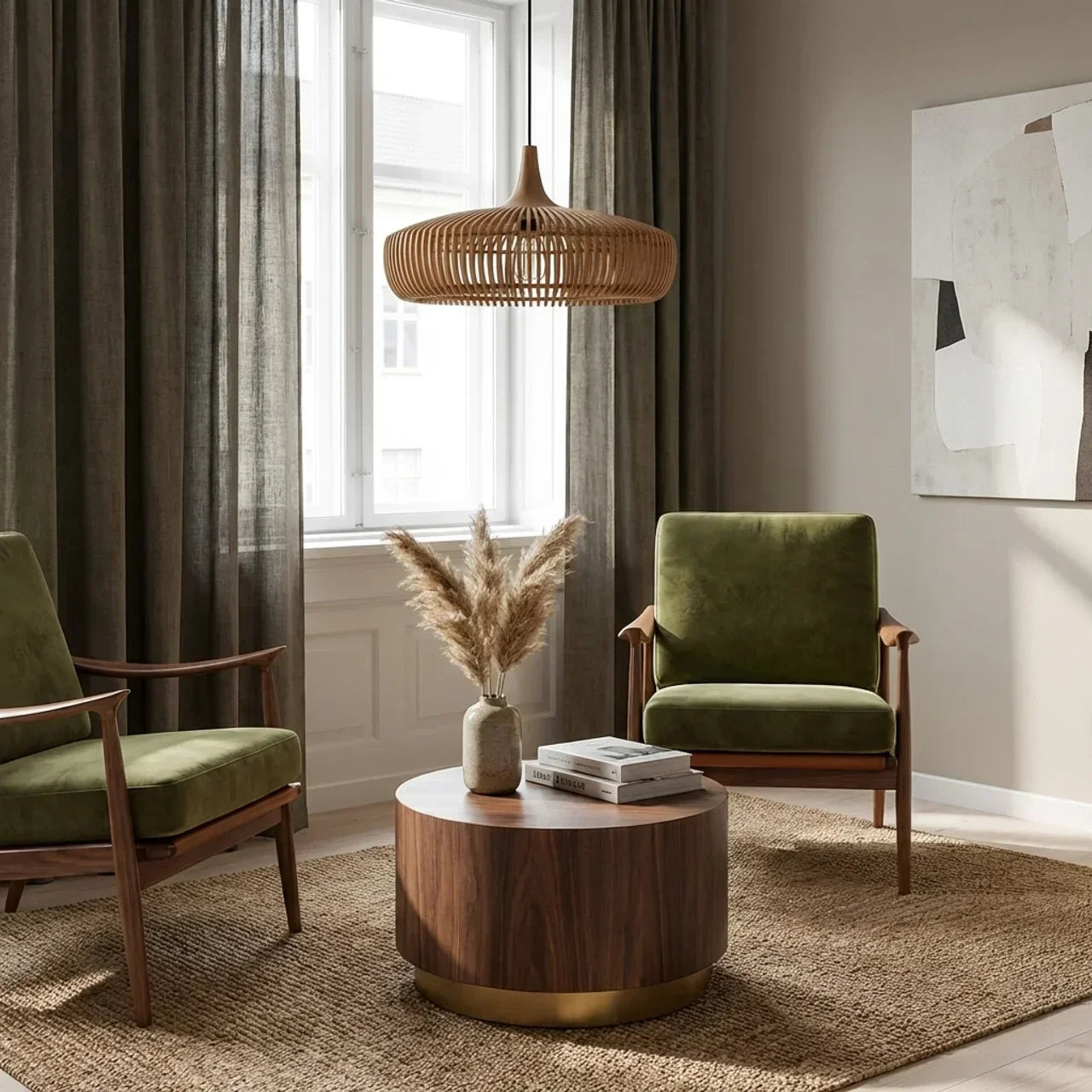 Wood Pendant Light With Minimalist Dome Shade For Indoor Use | Rosalyssa