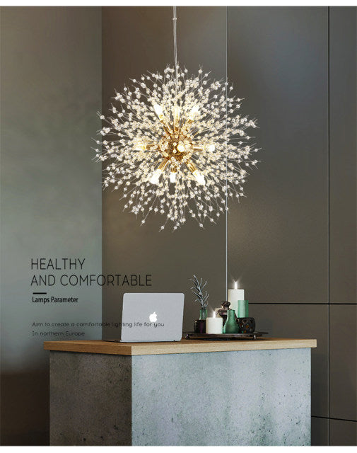 Dandelion Inspired Modern Pendant Light In Iron And Acrylic