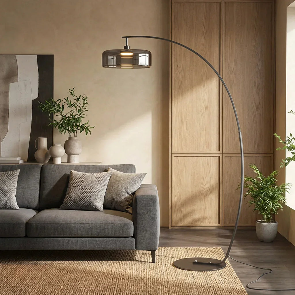 Arched Glass Floor Lamp For Modern Living Spaces And Ambience | Rosalyssa