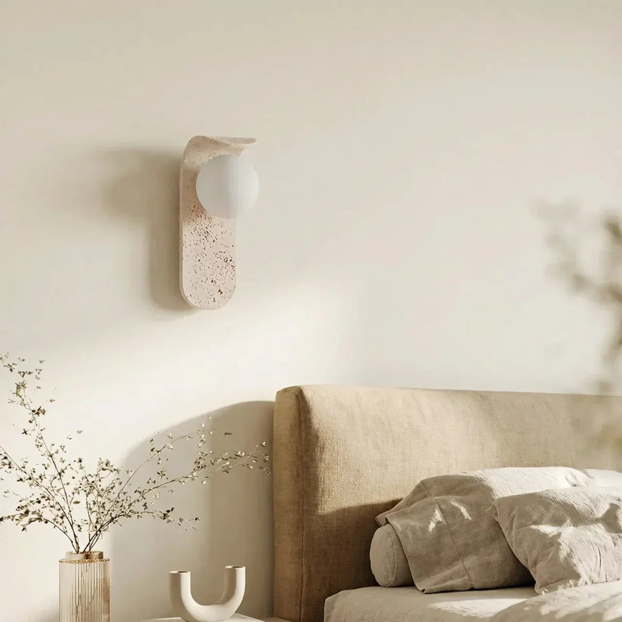Glass Shade Travertine And Wood Wall Light For Interiors | Rosalyssa