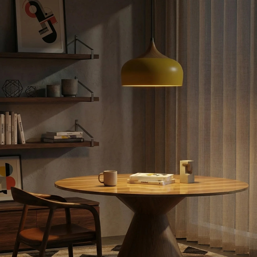 Pendant Light With Sculptural Shape Design In Metal And Wood | Rosalyssa