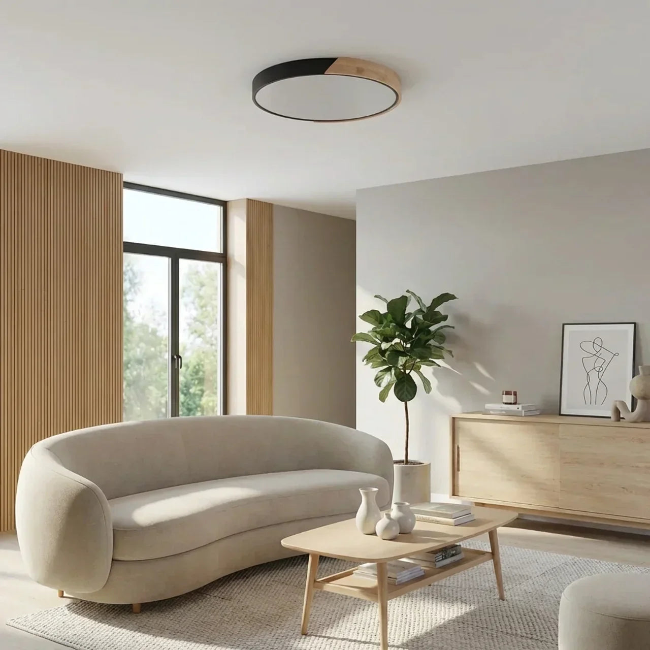 Round Wood Flush Mount LED Ceiling Light Design Fixture | Rosalyssa