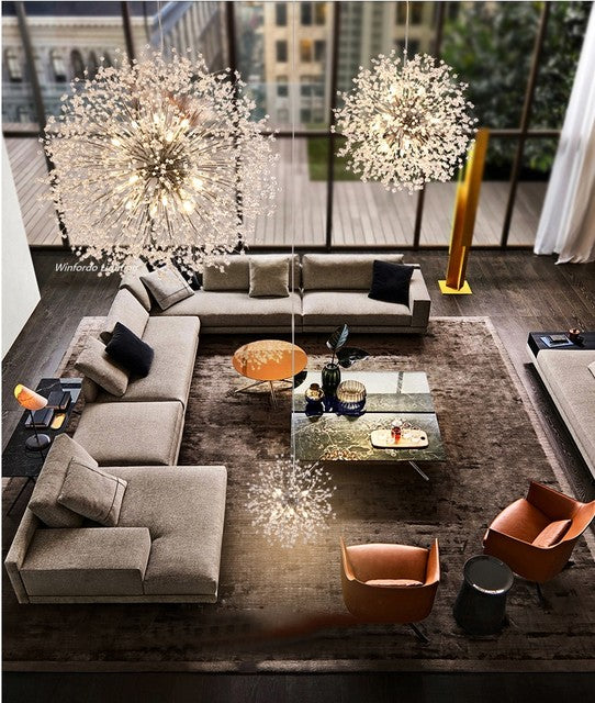 Dandelion Inspired Modern Pendant Light In Iron And Acrylic