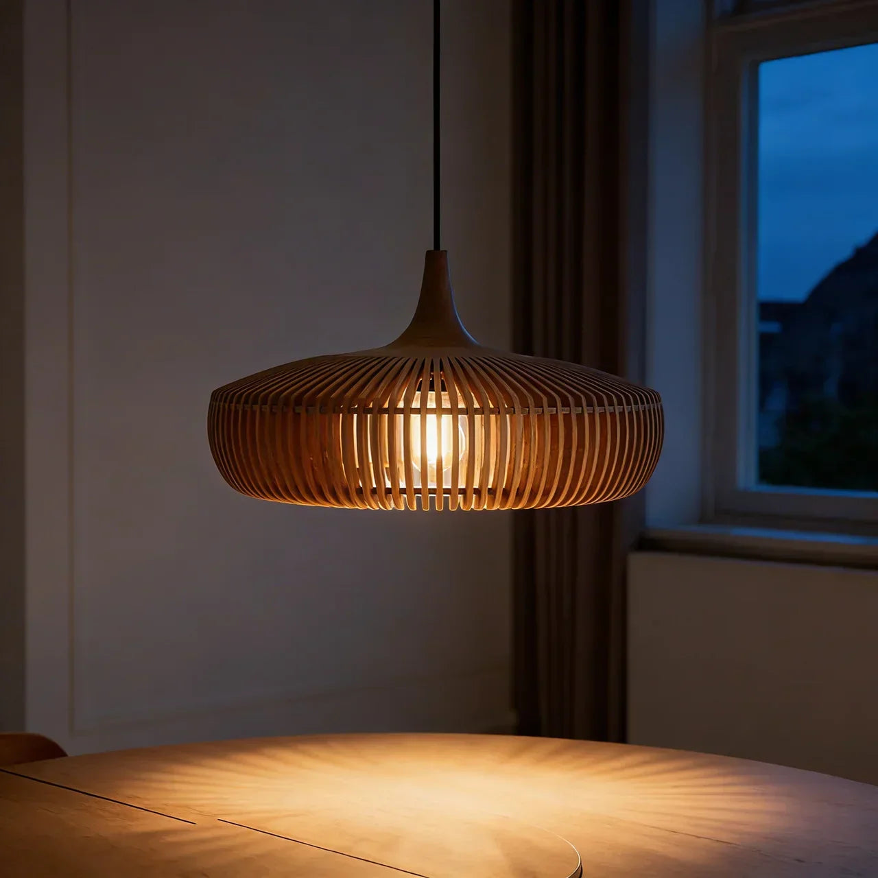 Wood Pendant Light With Minimalist Dome Shade For Indoor Use | Rosalyssa