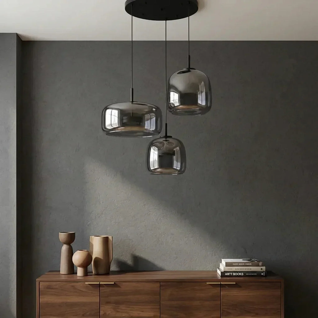 Lampadario a sospensione multiplo con vetro fumé e LED integrati | Rosalyssa