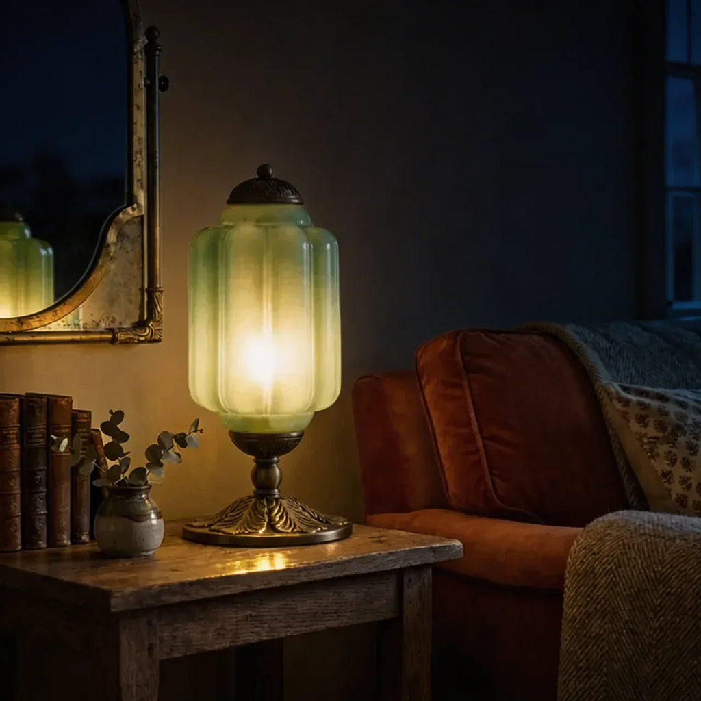 Vintage französische Retro-Tischlampe aus cremefarbenem Glas mit Struktur | Rosalyssa