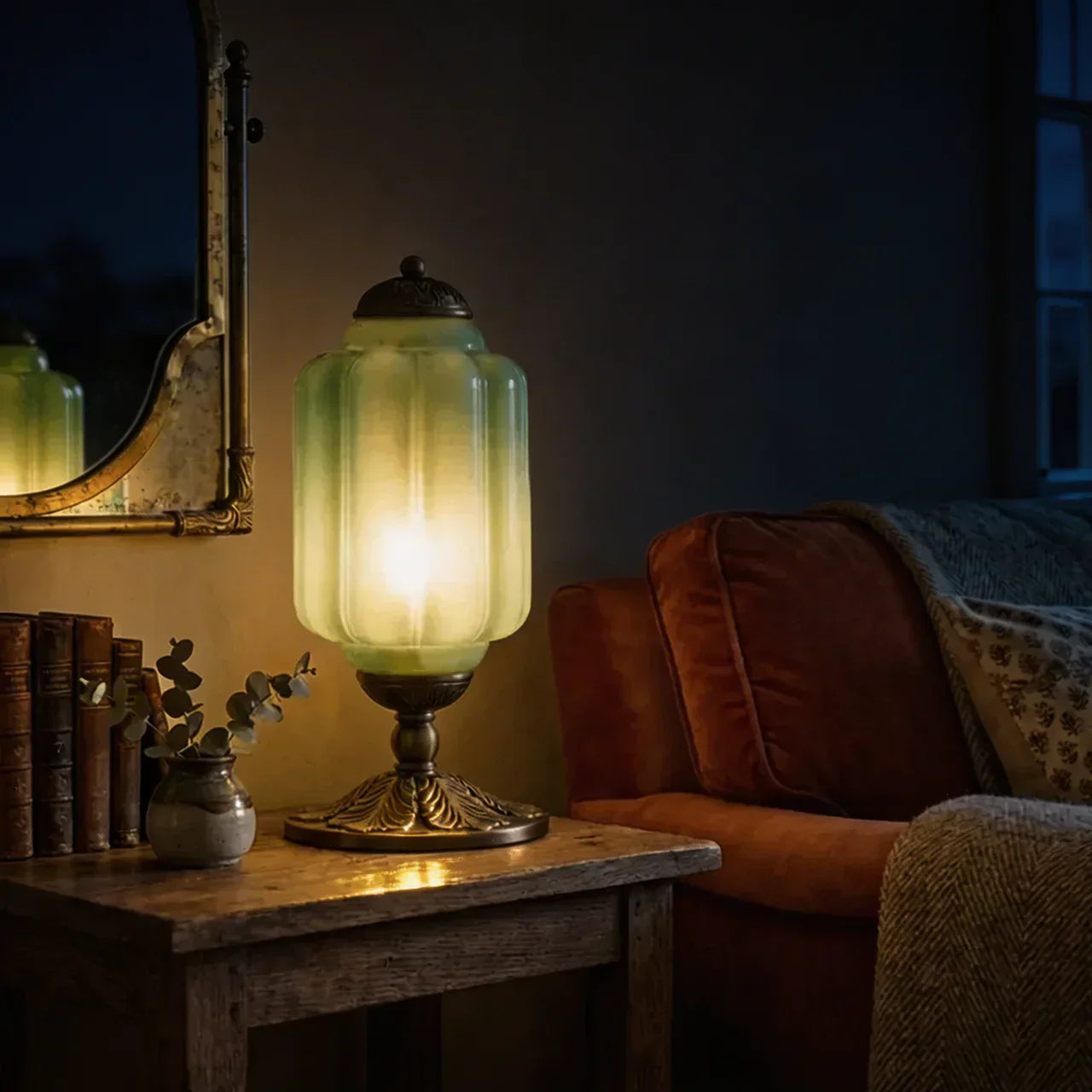 Vintage französische Retro-Tischlampe aus cremefarbenem Glas mit Struktur | Rosalyssa