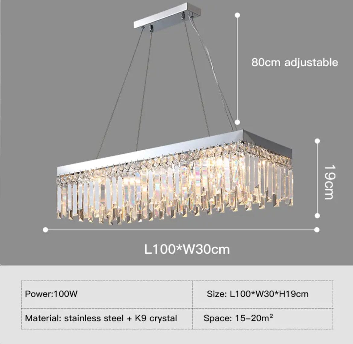 Empressa Crystal belysningskollektion med rustfrit stål og K9-krystaller