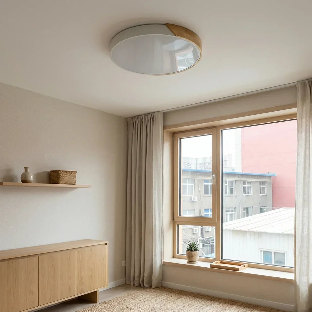 Round Wood Flush Mount LED Ceiling Light Design Fixture | Rosalyssa