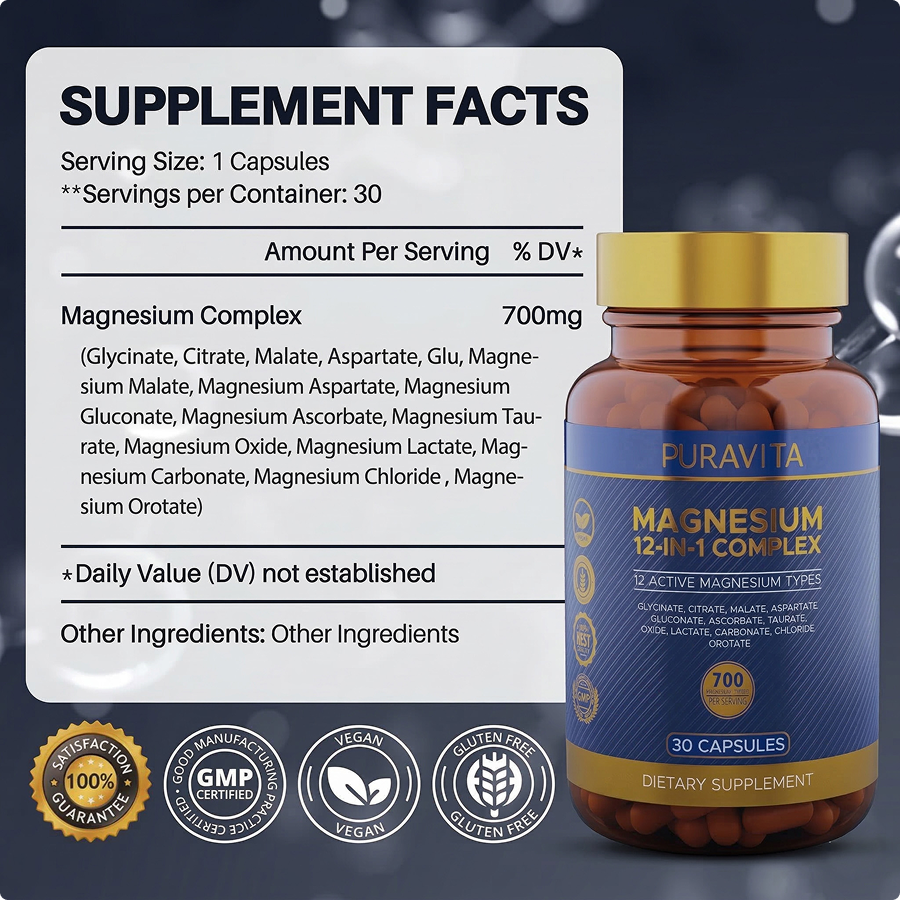 12-Type Magnesium Complex Supplement for Daily Wellness & Relaxation Support